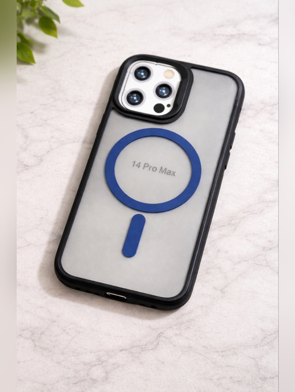 iPhone 14 Pro Max Magnetic Case Clear Frosted Back Black Bumper Shockproof Cover